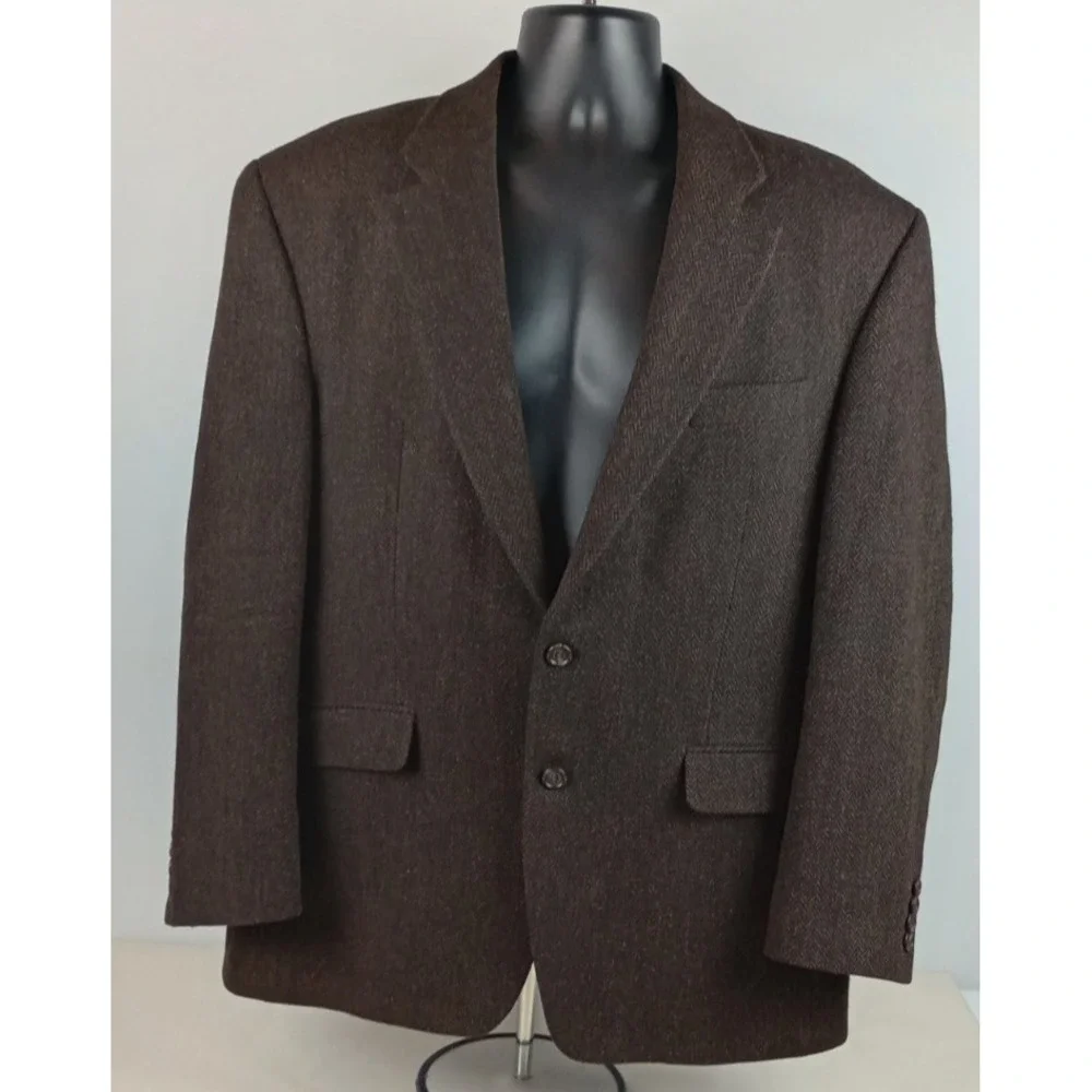 Ralph Lauren Mens 43R Brown Herringbone Wool Two Button Blazer Jacket